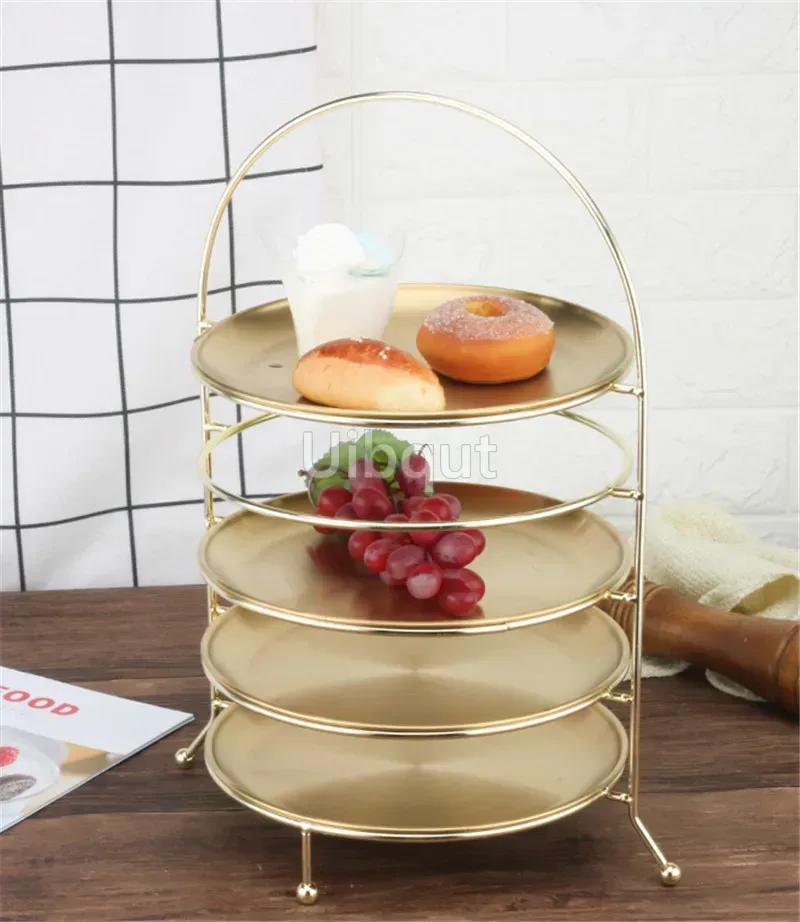 Gold Fruit Plate European 3 Layer Snack Rack Cake Display Rack Pastry Dish Serving Tray Fruit Candy Shelf Room Party Decoration