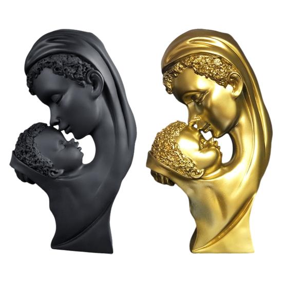 Mother Kid Kiss Statue Resin Abstract Art Sculpture Home Decor Desktop Family Love Figurine Gift for Mom from Son Daughter