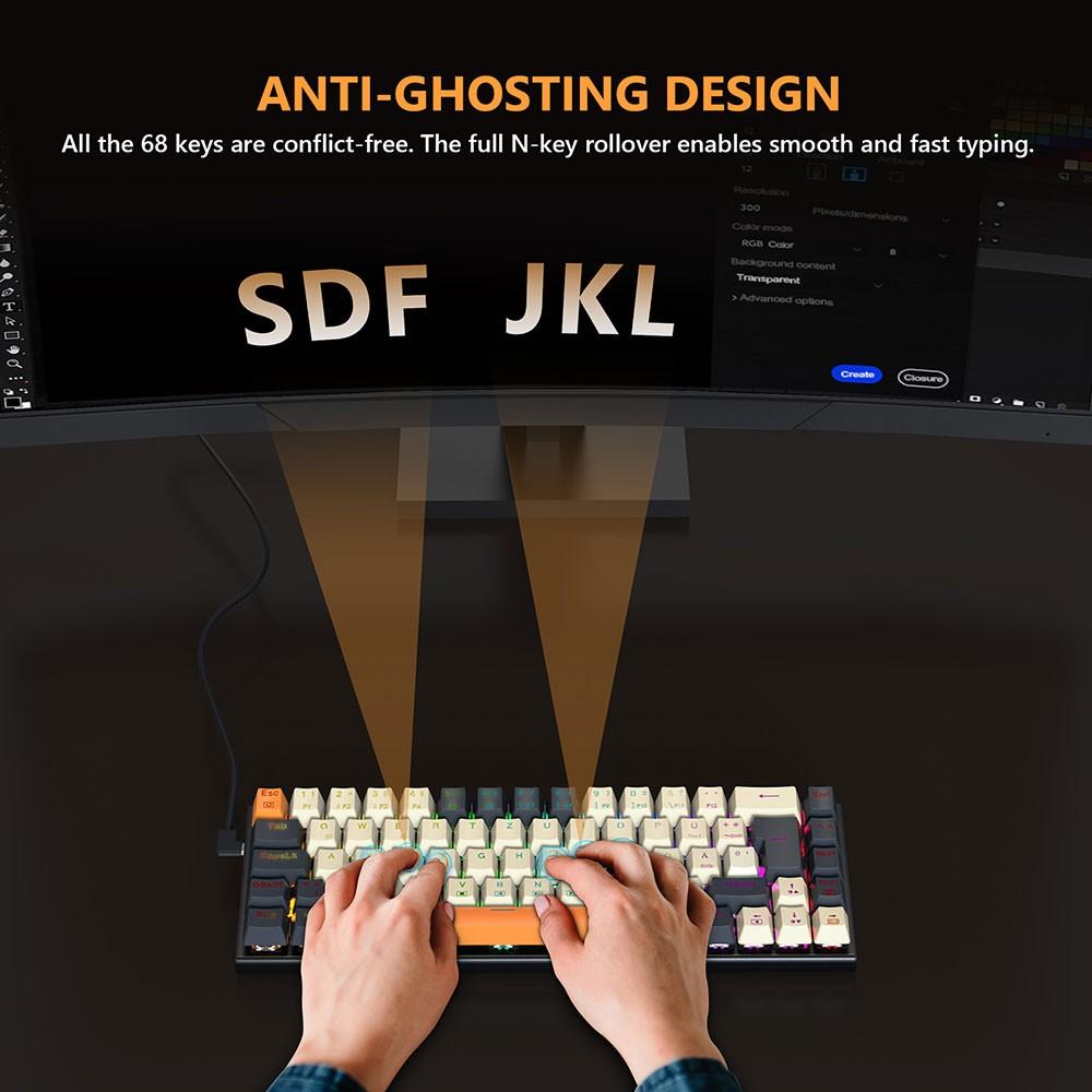 Redragon K633CGO-RGB "Ryze" 68-Key Compact Mechanical Gaming Keyboard - RGB Backlit, Hot-Swappable Red Switches, Colorful PBT Keycaps