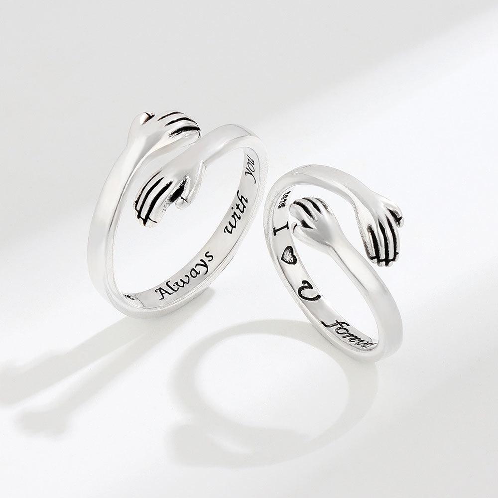 Vintage Alphabet Wrap Around Adjustable Hug Ring Couple Jewelry New Arrival Fashion Statement Band For Him And Her