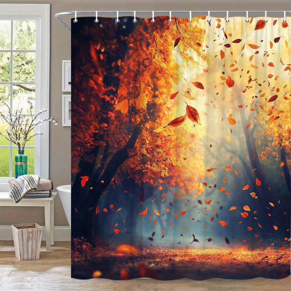 Autumn Leaves Waterproof Mildew-Resistant Shower Curtain - Vibrant Design for a Warm Bathroom Décor Experience