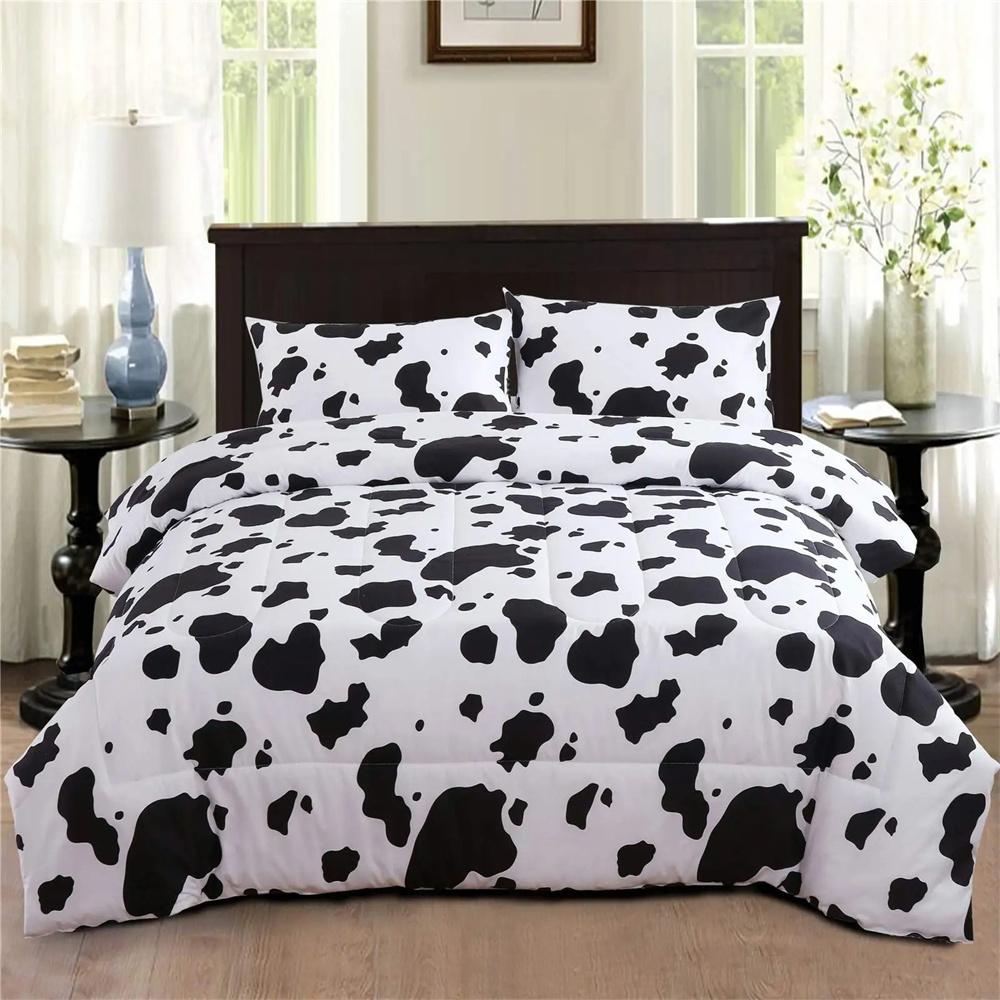 Cow Print Duvet Cover Twin Size 3 Pieces Cow Bedding Collection With 2 Pillowcases Black And White Comforter Cover Bedroom Decor