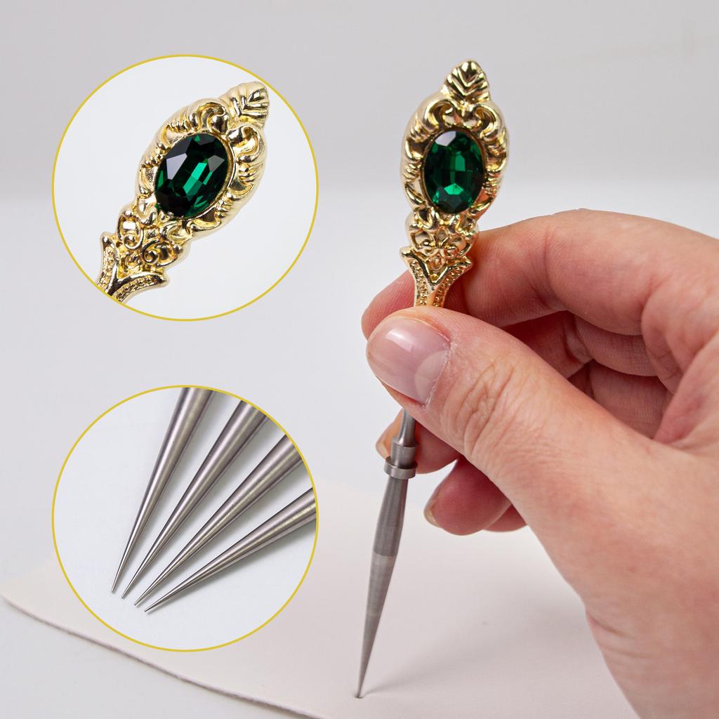 Vintage Sewing Awl Tool with Metal Handle Ergonomic Grip Leather Sewing Awl Tool For Leather And Fabric Crafting Project