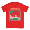 Funny Cat Playing Computer Games Keyboard T-Shirt for Men Round Collar Cotton T Shirt  Short Sleeve Tee Shirt Printed Tops