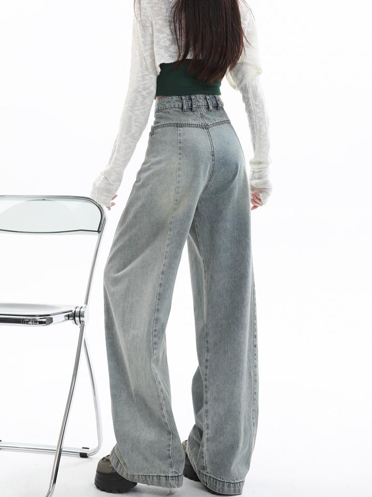 Blugi largi Y2k Pantaloni de blugi albaștri cu talie înaltă Pantaloni lungi din anii 2000 Pantaloni lungi din anii 90 Vintage oversize Moda coreeană