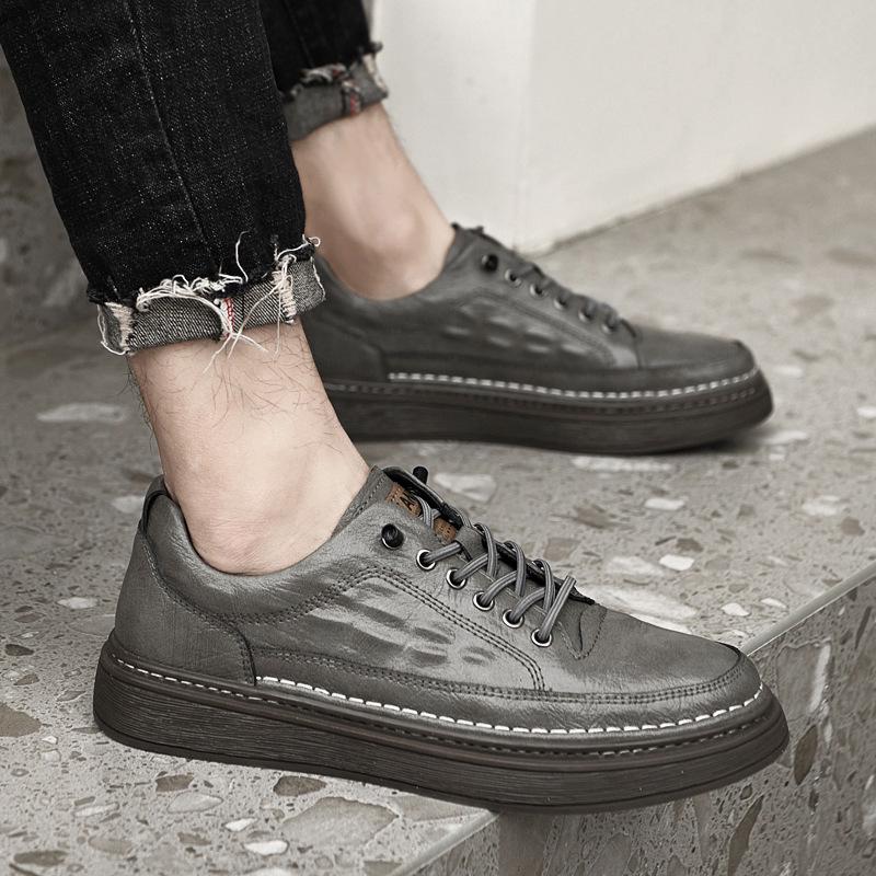 Men's Large Size Leather Casual Sneakers - Spring/Summer Breathable Cowhide with Soft Sole