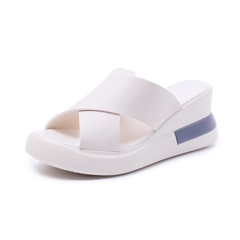 Summer New Wedge Heel Sandals Women's High Heel Open-toed Platform Muffin Cross One-button Sandals
