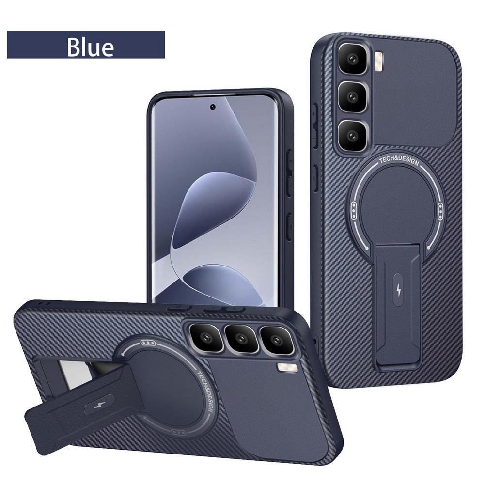 Carbon Fiber Invisible Stand Holder Built-in Magnetic Ring Case for Infinix Hot60 Pro + Hot 60 60i 40i 40 Pro Protection Cover