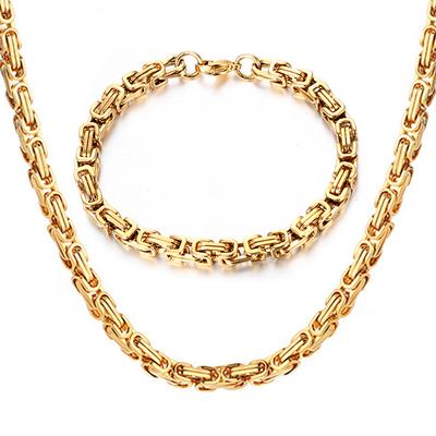 Gold Color Stainless Steel 4mm Byzantine Link Chain Bracelets Necklace For Women Men Party Wedding Jewelry Sets Gifts
