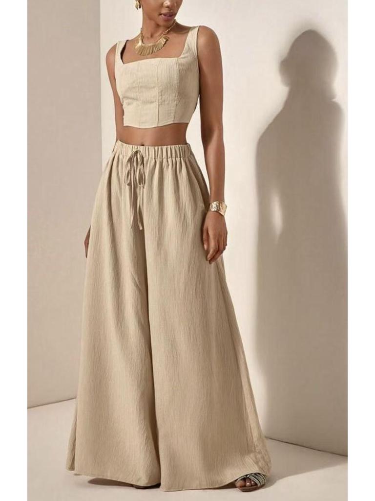 Spring/Summer 2026 Women's Solid Color Vest and Wide-Leg Pants Suit