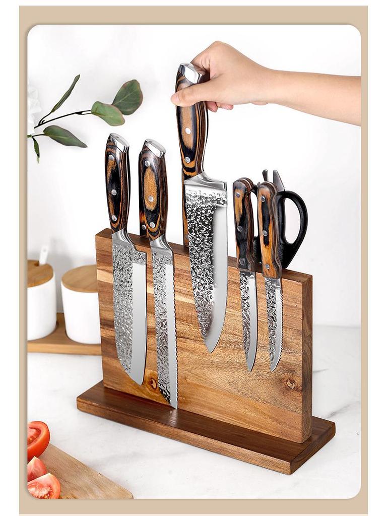 Double-Sided Magnetic Wooden Knife Holder & Display Stand