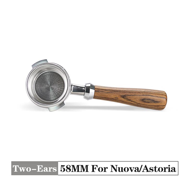 58MM bodenloser Siebträger Zwei-Ohren 2 Tassen Korb Holzgriff Für Nuova Simonelli Espressomaschine Kaffeemaschine Barista Werkzeuge