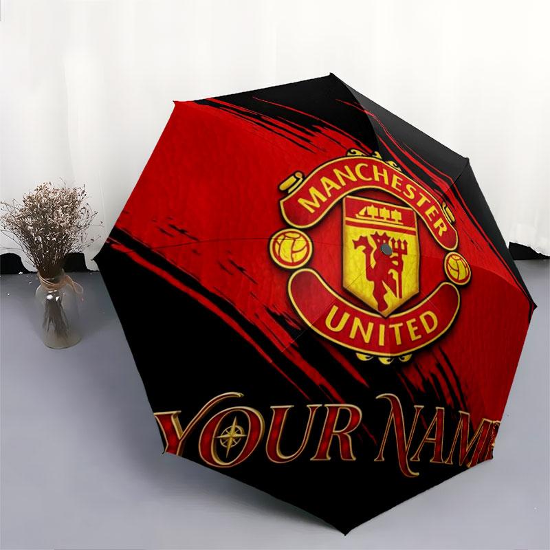 1 PC Automatic Folding Umbrella - Manchester United F Custom Name Pattern, Portable & Foldable Design with 8 Ribs, Christmas Birthday Gifts
