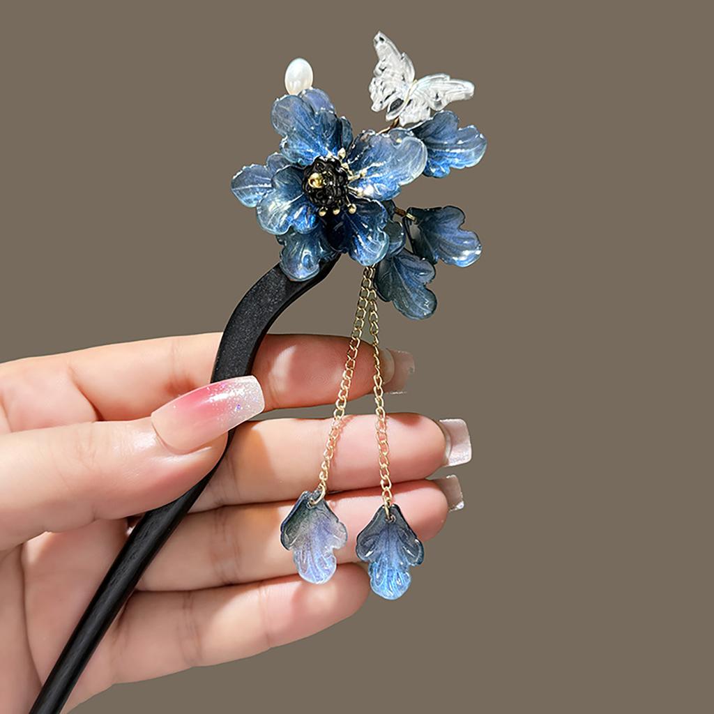 Retro Chinese Style Hair Forks Wooden/Acetate Hair Sticks Flower Hair Pins Pendant Headpieces Floral Hair Bun Maker Jewelry
