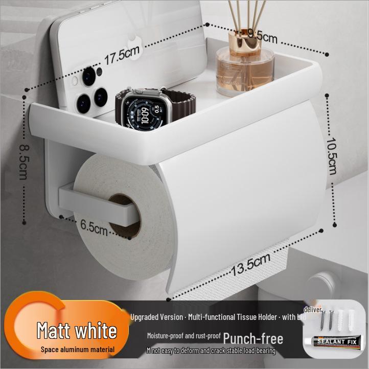 Punch-Free Bathroom Wall-Mounted Tissue and Phone Holder - Aluminum Alloy Shelf for Roll Paper
