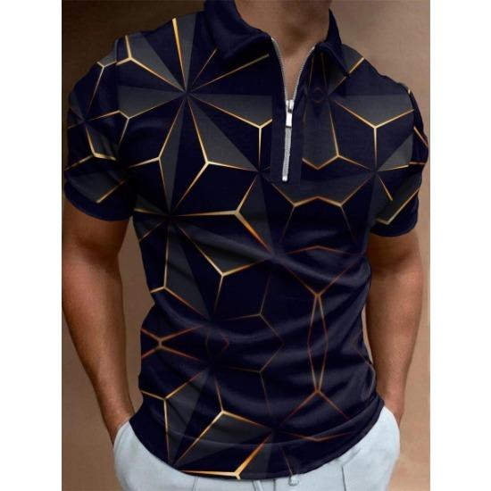 Men'S Polo Shirt Men'S Casual Short Sleeve Lapel T-Shirt 3D Printed Short Sleeve Zipper Polo