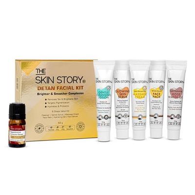 The Skin Story Detan Facial Kit | 6 Steps Value Kit | Removes Tan & Brightens Skin | Targets Pigmentation | Hydrates & Protects | All Skin Types | 63g