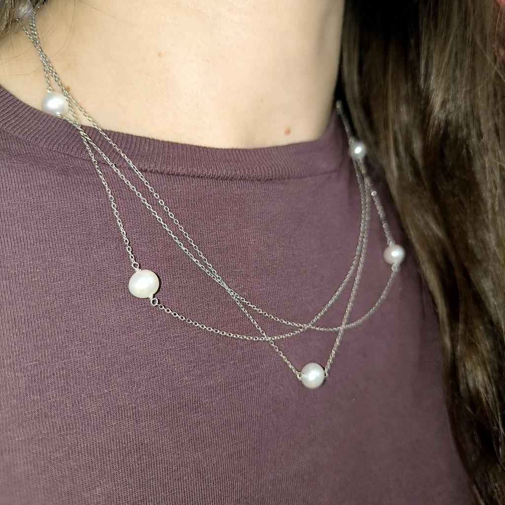 Silver Necklace with Natural Baroque Pearls, Weight of the Item 7.67 G (2174998)