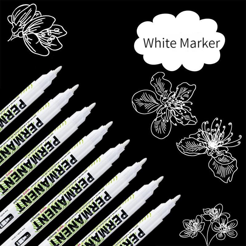 10Pcs Water Resistant White Marker Pen Alcohol Paint Oily Tire Painting Graffiti Pens Permanent Gel Pen for Fabric Wood Leather 10MM