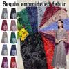 Tissu Brodé Fleurs à Sequins 90x130cm Tissu Dentelle Perlé Décoration Robe de Mariée DIY Costume de Scène Matériau Soirée de Mariage