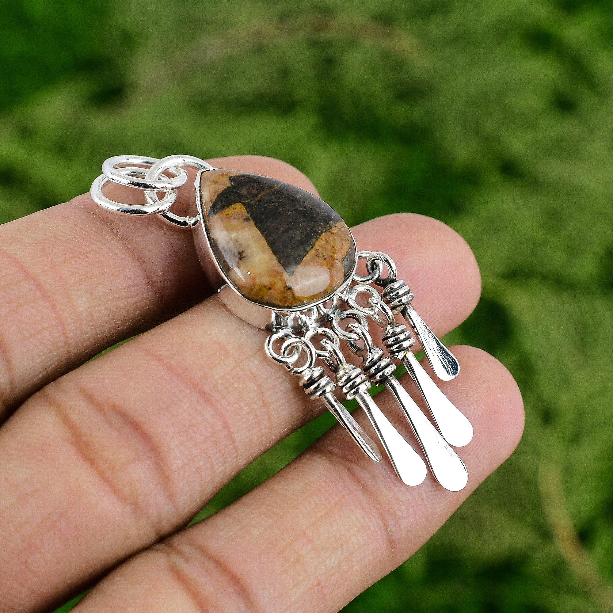 

Daughters Day Sale Bauxite Stone Ethnic Bezel Mother Pendant 925 Sterling Silver