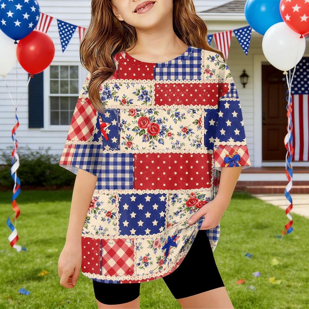 Kids Independence Day Print Round Neck Short Sleeve Casual T-shirt