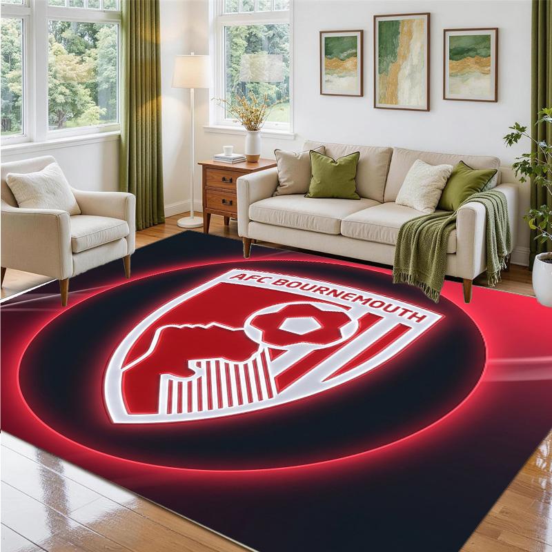 Bournemouth Football Design Crystal Velvet Rug Soft Decorative Mat for Bedroom Entrance