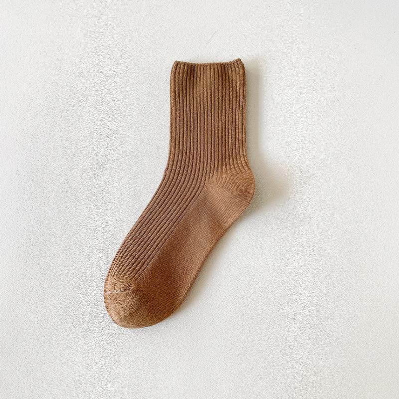 Dongdaemun Wuyin Women'S Socks Double Needle Combed Cotton Stacking Socks Coffee Series Sweat-Absorbing Versatile Medium Tube Socks
