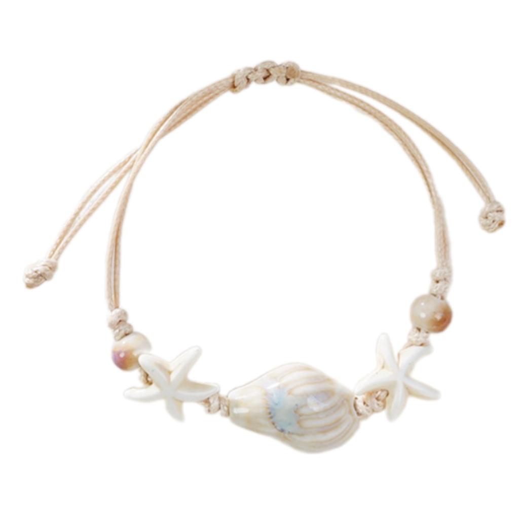 Ocean Theme Ceramic Starfish Conch Braided Bracelet Lightweight Handchain Jewelry For Women Beach Party Daily Wear