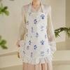 Damen Küchenschürze mit Taschen und Kapuze, floral bestickte Baumwollschürze, leicht, atmungsaktiv, Kochschürze im Vintage-Spitzenrüschen-Stil, Kochen