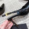 Fashion Patent Leather Pattern Thin High Heels Women Sexy Pointed Toe Metal Buckles Slingback Heeled Sandals Elegant Banquet Dress Shoes