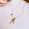 Retro ethnic style turquoise beaded rattle necklace collarbone chain design sense niche item decoration