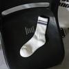 Ladies Spring and Autumn Vintage Cotton Fashion Thickened Towel Bottom Striped Mid Tube Socks