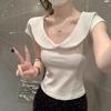 Camiseta de Manga Corta Dulce con Cuello de Muñeca y Lazo Estilo Girly Linda Verano Pura Tentación Skinny Spice Girl