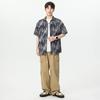 Men's Black White Abstract Stripe Print Short Sleeve Shirt - Oversized Casual Streetwear Summer Button Up