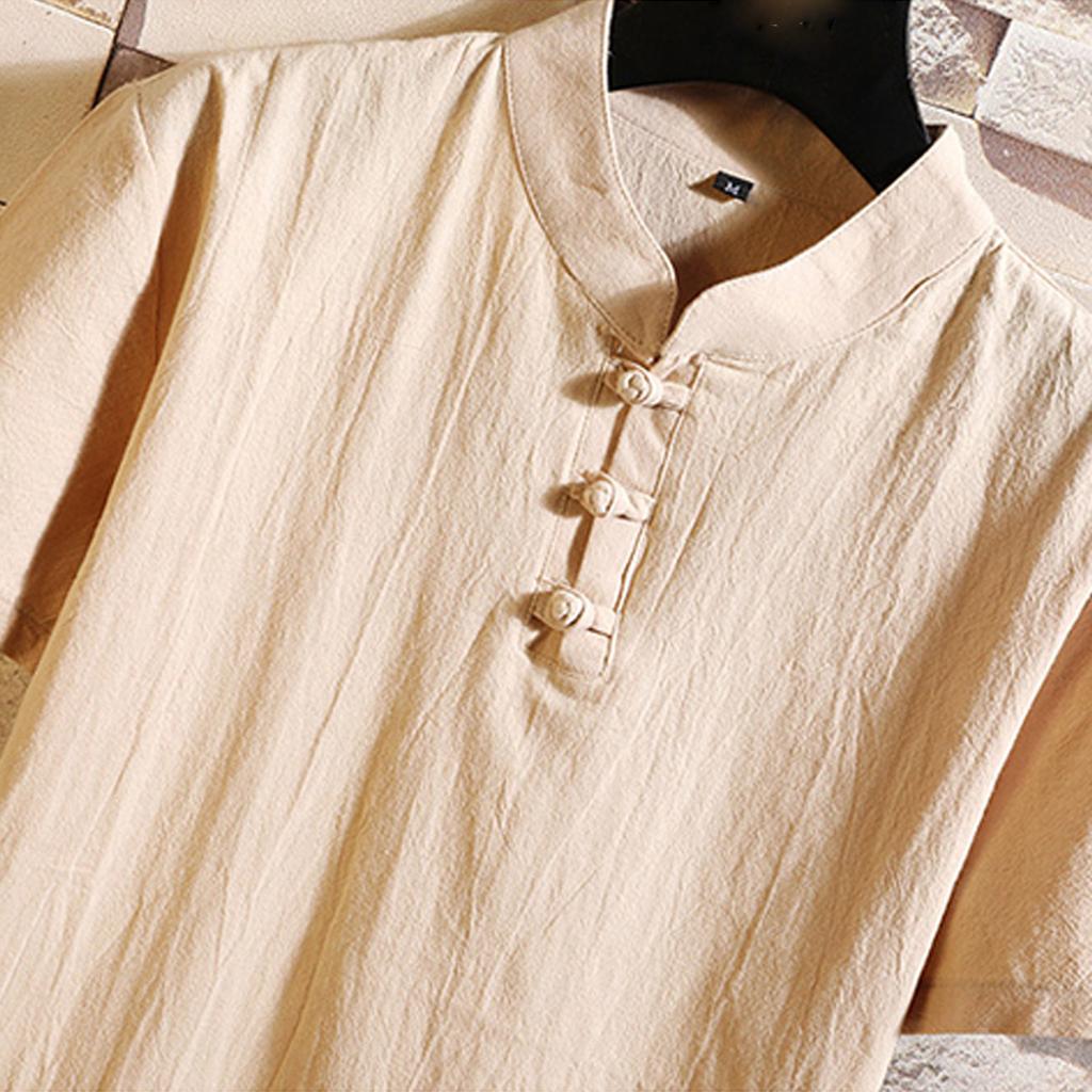 Men‘s Cotton Linen Set Color Short-Sleeved T-Shirt Large Size Casual Set