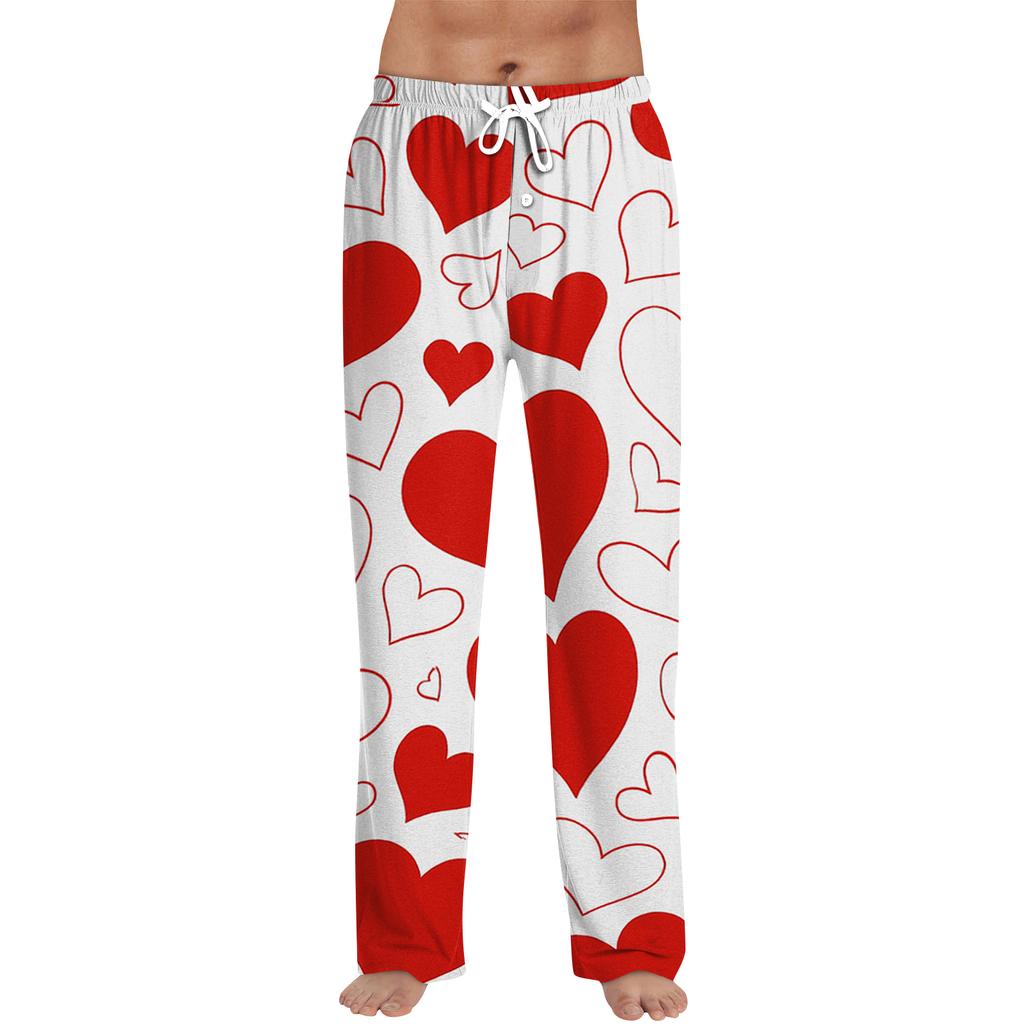 Herren Valentine's Day Bedruckte Kordelzug Lange Hosen Lässige Pyjamahosen