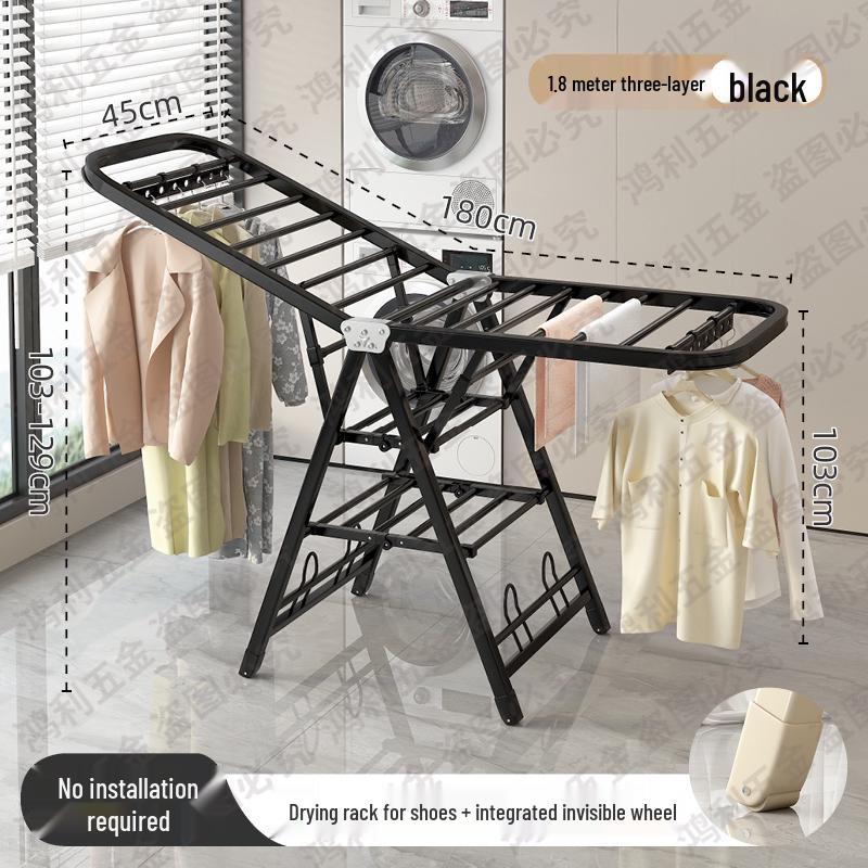 Folding Floor-Standing Clothes Drying Rack for Household, Bedroom, Balcony, Indoor Use - Ideal for Baby Clothes and Quilts.