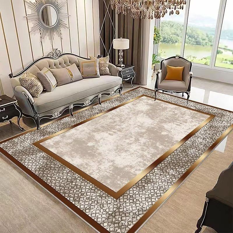Luxury Marble Carpet with Gold Edging, Anti Slip Carpet Geometric Pattern Mat Living Room Bedroom High-end Home Decoration