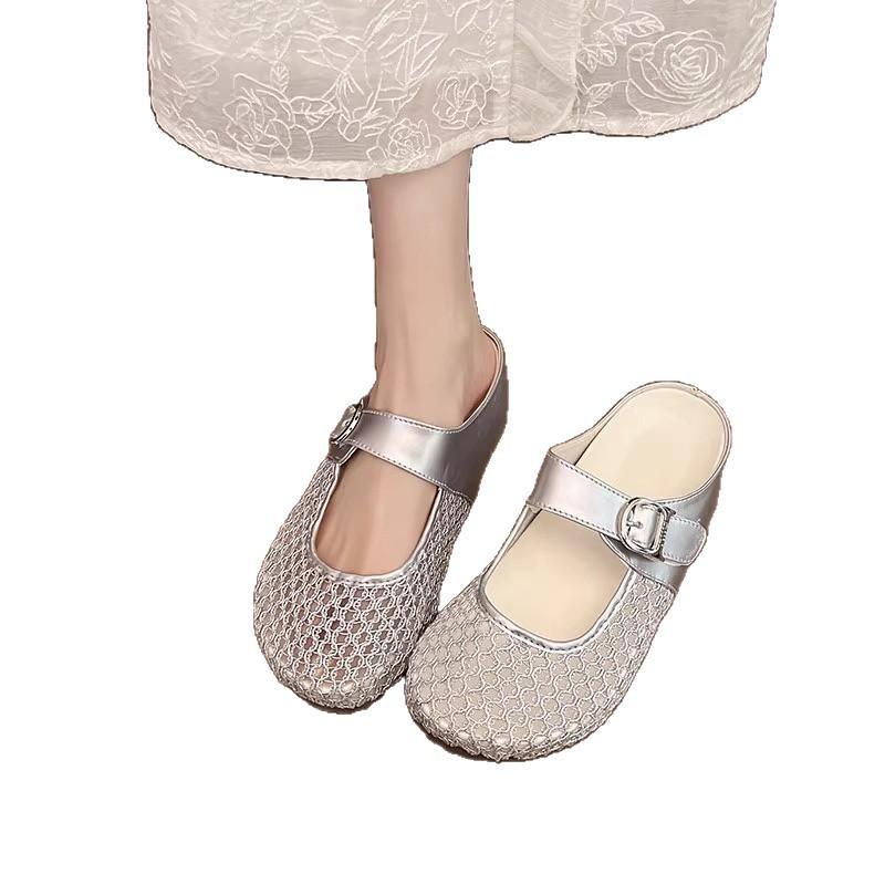 Women's 2025 New Summer Mesh Breathable Outer Wear Thick-soled Small Bag Head Boken Slippers