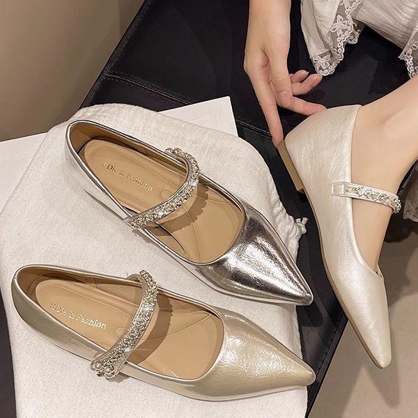 Fashion Sexy Pointed Toe Rhinestones Women Mary Janes Luxury Designer Low Heel All Match Casual Single Shoes Fashion Lady Pumps
