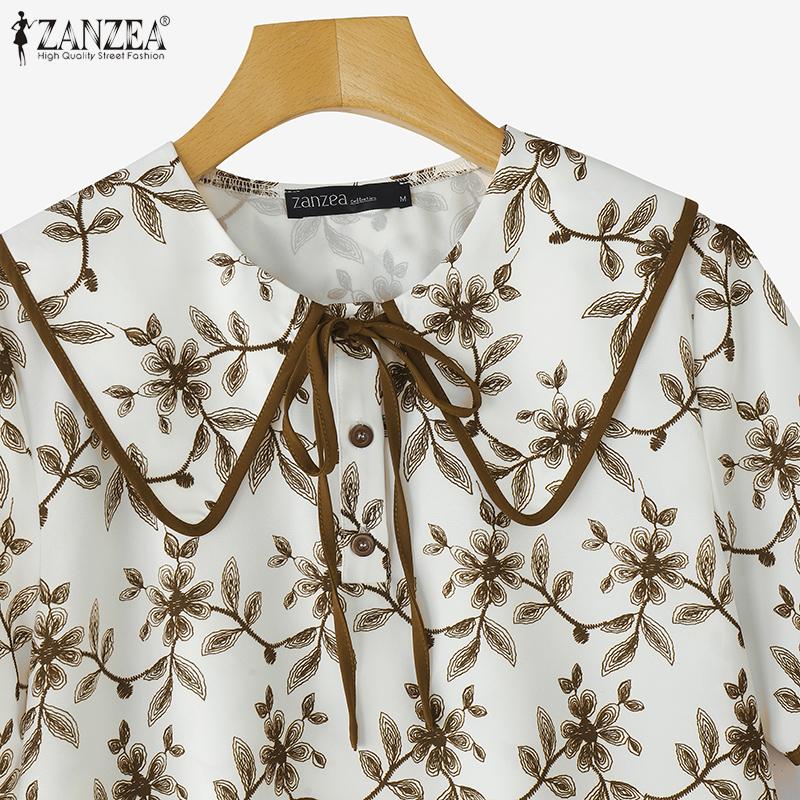 ZANZEA Womens Summer Loose Casual Short Sleeve Print Blouse