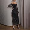 Women's Summer Temperament Sheath Long Sleeve Mesh Long Dresses