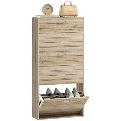 12-Shoe Flip Drawer Storage Cabinet - Brown Wood-Effect