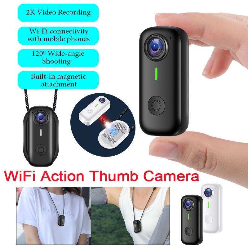 Mini Pocket Magnetic Thumb Cycling Camera with Waterproof Shell 120° Wide-Angle Shooting for Bike Motorcycle Camera Friendly