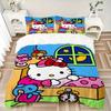 3pcs Goodnight Hello Kitty Bedding Set Includes Quilt Cover and Pillowcases, Suitable for All Seasons, Machine Washable Ideal Gift W026