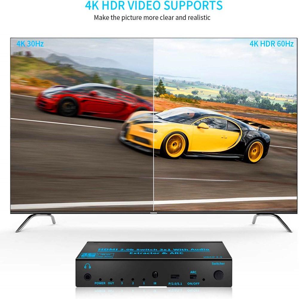 HDMI-Compatible Switch Audio Extractor 4K@60Hz ARC Toslink SPDIF HDMI-Compatible 3x1 Switcher Converter for PS4/5 Xbox TV Laptop