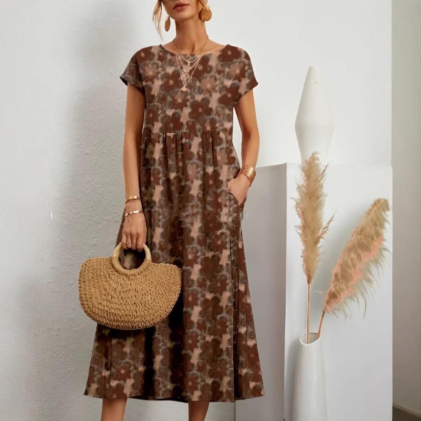 European & American Style Loose Sleeveless Cotton Linen Dress with Matching Colors & Sizes - Round Neck Summer Print Dress for Women