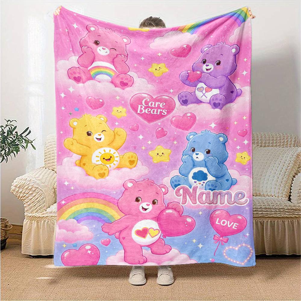 Custom Name Bear Theme Printed Blanket Perfect For Couch Bed Travel Outdoor Use Machine Washable Cozy Durable
