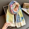 Spring and summer new women's thin linen 130 square scarves, colored scarves, high-end shawls outside for travel photos